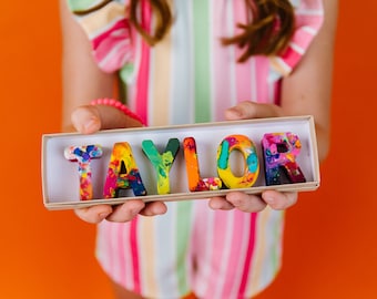 Personalized Name Crayon Gift for Kids,  Crayon Name Set, Custom Alphabet Name in Gift Box, Classroom Valentine Gift Idea for Children