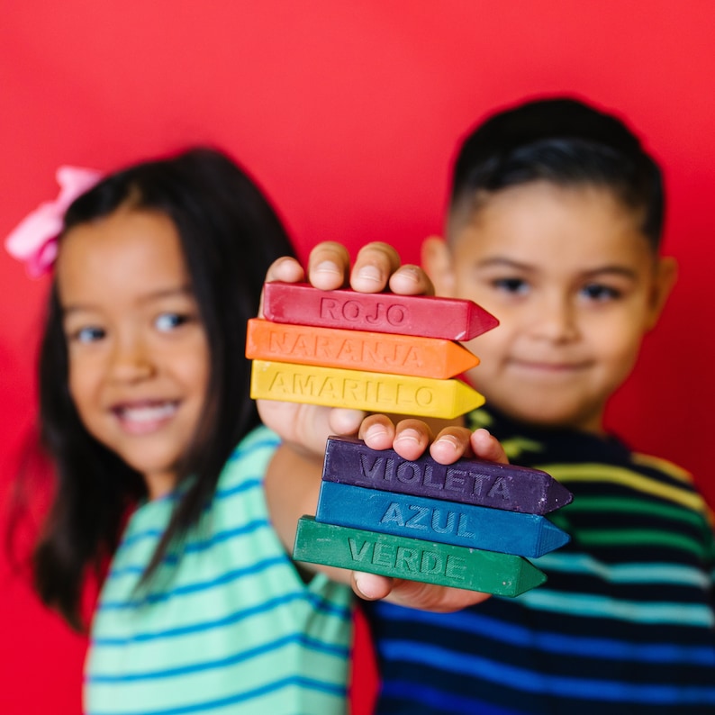 Crayons with Spanish Names Crayon Set, Solid Colored Crayon Stix®, Mini Original Rainbow Crayon Stix® , Kids Crayon Gift, Rainbow Crayon image 1