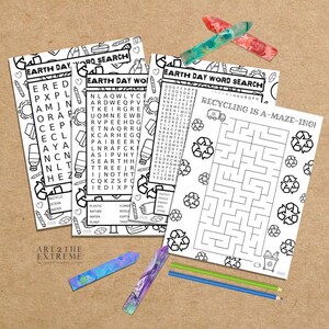 May include: Four black and white printable Earth Day word search puzzles. The puzzles feature words related to recycling, nature, and the environment. The puzzles are designed for children and adults. The puzzles are printed on white paper and have a black border.