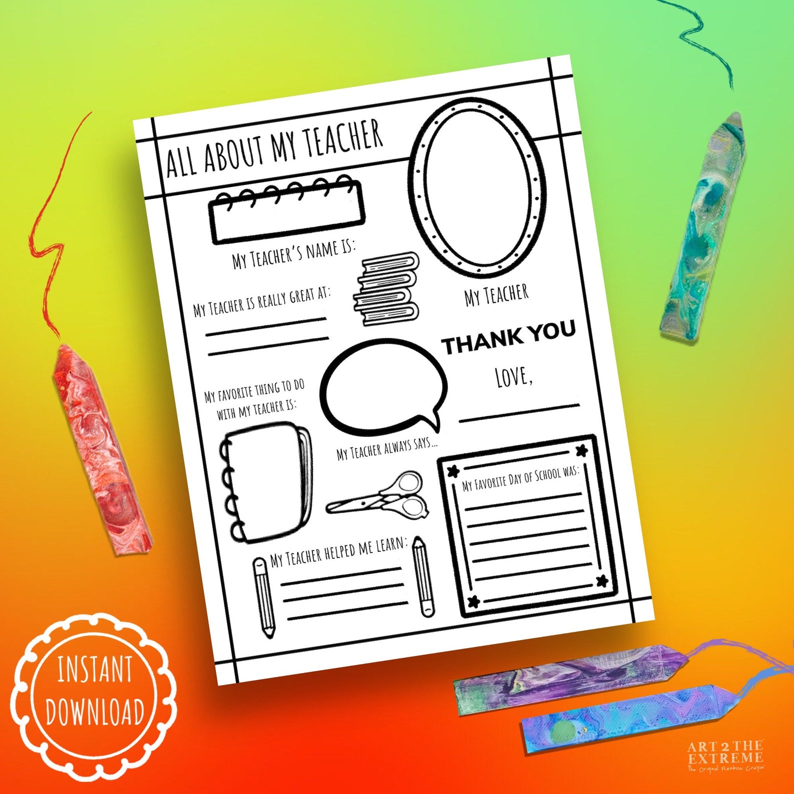 PRINTABLE Card for Teacher, Teacher Printable Activity, All About My ...