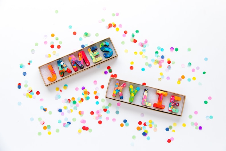 Birthday Gift for Child Personalized Rainbow Crayon Name Set Custom Alphabet Name Crayons in a Gift Box Gift for Artist Easter Gift image 3