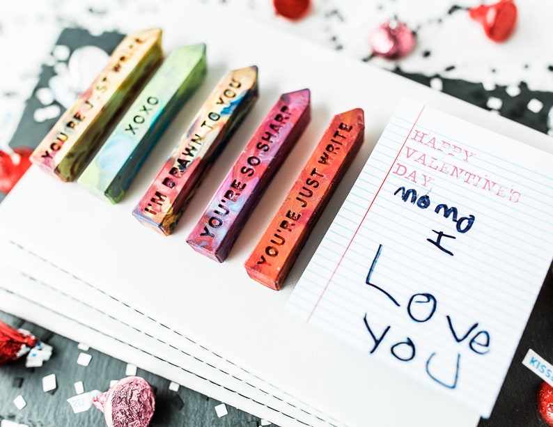 Class Valentine Crayon Card, Mini Rainbow Crayon Stix® Valentines Day Favors Kids Crayons Class Valentines Valentine Card image 1