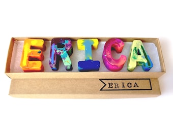 Personalized Name CRAYONS for Kids - Back to School Gift for kids, Custom Alphabet Name Crayons in a Gift Box, Party Favor for Boy or Girl
