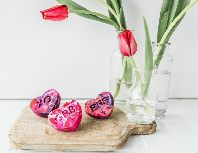 Kids VALENTINE Heart Crayons Conversation Heart Rainbow Crayons set of 3 Recycled Crayons, Valentines Day Gift Set, Class Favors for Kid image 1