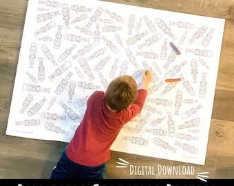 Hoja para colorear de Cascanueces - Papel de regalo de Cascanueces, póster para colorear - Página para colorear digital para Navidad