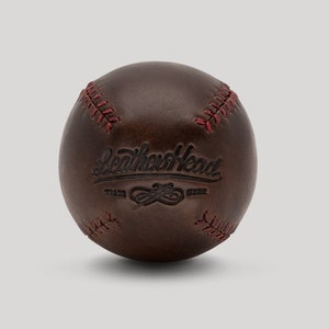 LEMON BALL vintage style baseball, Brown leather with red stitches, Ball, Sports, Play, Handmade LB-Cxl-Red image 1