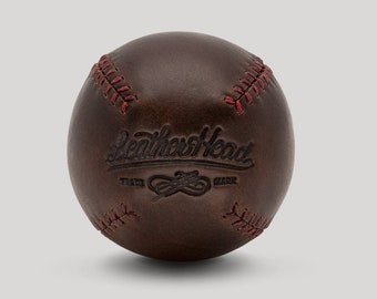 LEMON BALL vintage style baseball,  Brown leather with red stitches, Ball, Sports, Play, Handmade (LB-Cxl-Red)