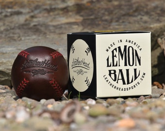 LEMON BALL vintage style baseball,  Brown leather with red stitches, Ball, Sports, Play, Handmade (LB-Cxl-Red)