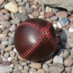 LEMON BALL vintage style baseball, Brown leather with red stitches, Ball, Sports, Play, Handmade LB-Cxl-Red image 5