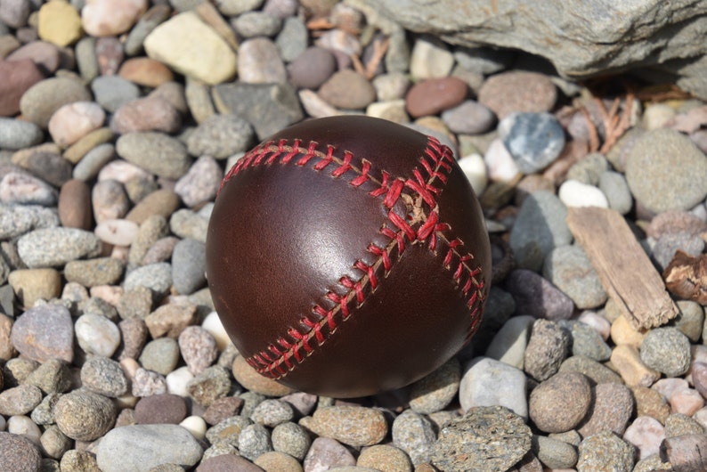 LEMON BALL vintage style baseball, Brown leather with red stitches, Ball, Sports, Play, Handmade LB-Cxl-Red image 5