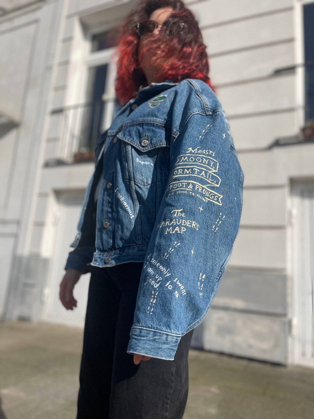 ジャケット・アウター PERIOD FEATURES Hand Painted Swing Top Hand-painted Denim Jacket: Magical Marauder's Map Theme - Etsy