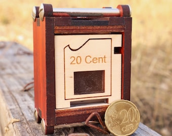 20 Cent Box Wooden Brain Teaser Puzzle, 2nd Version Constantin Puzzle, Mystery Coin Box Game, Educational Toy, Birthday Gift for Kids Adults
