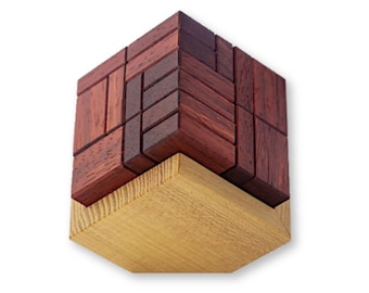 Fake Wooden Brain Puzzle Cube from Pelikan Puzzles, 3D Brain Teaser Puzzle, Educational Brain Game Toy, Desk Puzzles Gift, Birthday Gift