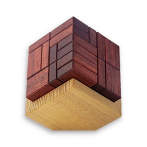 Fake Wooden Brain Puzzle Cube from Pelikan Puzzles, 3D Brain Teaser Puzzle, Educational Brain Game Toy, Desk Puzzles Gift, Birthday Gift