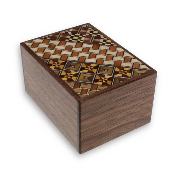 Japanese Puzzle Box 3 Sun 7 Step Koyosegi Walnut, Wood Puzzle Box, Wooden Brain Teaser, Trick Box, IQ Logic Teaser, Japan Box