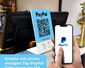 Support NFC PayPal – Présentoir de table avec code QR – Paiement sans contact – Paiement instantané sans application – Prêt à l’emploi