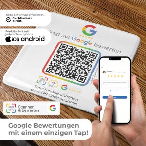 Google Review NFC Sticker Plaat Wit – Klantfeedback QR-code & NFC-tag – Google Review Sticker – Zonder app, klaar voor configuratie