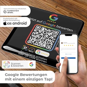 Google Review NFC Sticker Plaat Zwart – Klantfeedback QR-code & NFC-tag – Google Review Sticker – Zonder app, klaar voor configuratie