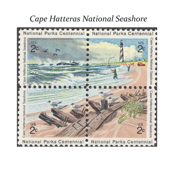 TWENTY 2c Cape Hatteras National Seashore .. Pack of 5 Blocks of 4 stamps .. Vintage Unused US Postage Stamps | Lighthouse | Beach Wedding