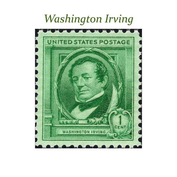 TEN 1c Washington Irving .. Vintage Unused US Postage Stamps | Pack of 10 stamps | American Author | Sleepy Hollow | Rip Van Winkle | Books