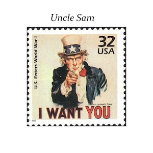 Cinco sellos 32c UNCLE SAM .. Sellos postales estadounidenses no utilizados .. Te quiero / Los años 20 / Veteranos / Arte del cartel / Militaria / Marines / Ejército / Marina