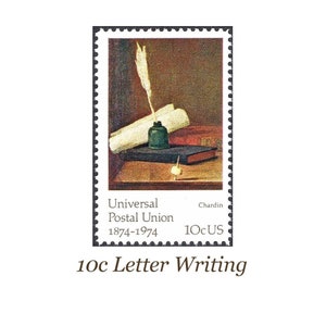 DIEZ sellos postales de 10 c. de Chardin Obras maestras del arte sin usar / Cartas que se mezclan / Escritura de cartas / Lectura de cartas / Cartas de amor / Arte postal