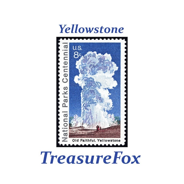 8c Yellowstone National Park .. Pack of 10 stamps .. Vintage Unused US Postage Stamps | Old Faithful | Western Wedding | Wyoming | Montana