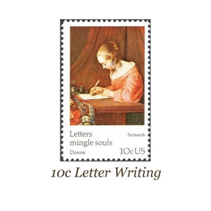 DIEZ sellos postales de 10 c. de Terborch, obras maestras del arte, sin usar / Cartas que se unen / Escritura de cartas / Lectura de cartas / Cartas de amor / Arte postal