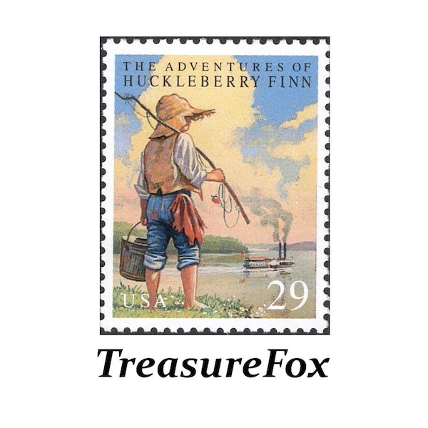 FIVE 29c Adventures of Huckleberry Finn stamp .. Vintage Unused US Postage Stamps | Children's book | Children's Literature | Mark Twain