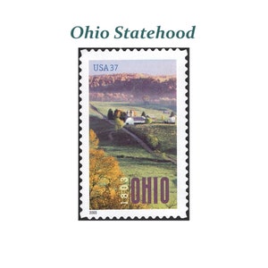 37c Sello de estadidad de OHIO / Sello postal vintage no utilizado de EE. UU. / Paquete de 10 sellos / Agricultura / Boda en granero / Novia del Medio Oeste / Autoadhesivo