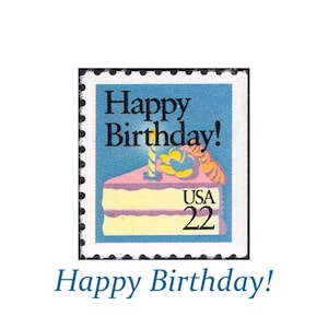 Cinco sellos de Feliz Cumpleaños de 22 c / Sellos postales estadounidenses sin usar / Paquete de 5 sellos / Pastel de cumpleaños y vela / Ocasión especial / Sellos para envío postal