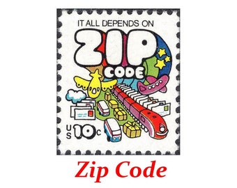 TEN 10c Postleitzahl Stempel .. Vintage unbenutzte Briefmarken | Herr Zippy | Schneckenpost | Psychedelische Kunst | Flugzeuge, Züge und Briefträger | Post
