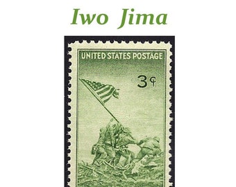 Tien 3c Iwo Jima Marines-stempel uit 1945. Vintage ongebruikte Amerikaanse postzegel. Pak van 10 postzegels. Militaire geschiedenis, memorabilia uit de Tweede Wereldoorlog