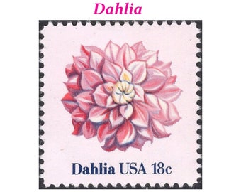 TEN 18c Dahlie Blütenstempel | Vintage unbenutzte Briefmarke | 10er Pack Stempel | Hochzeitseinladung Porto | Hochzeitsblumen | Rosa Blumen