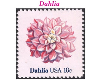 TIEN 18c Dahlia Bloemstempel | Vintage ongebruikte postzegel | Pakje van 10 postzegels | Bruiloft uitnodiging verzendkosten | Bruiloft bloemen | Roze bloemen