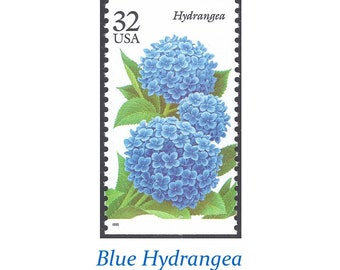 Five 32c Blue Hydrangea Flower stamps | Vintage Unused Postage Stamp | Pack of 5 stamps | Wedding Invitation Postage | Blue Wedding Flowers