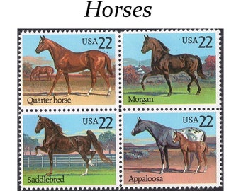 TWENTY 22c American Horses | 4 Different Horses Featured | Vintage MINT Unused US postage stamps | Pets | Animal lovers | Horse lovers