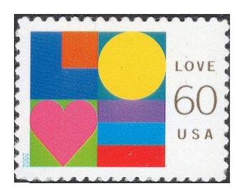 FIVE 60c Modern Abstract LOVE Stempel .. Unbenutzte US Briefmarken | Hochzeitspost | Liebesstempel | Psychedelische Kunst | Selbstklebende Stempel