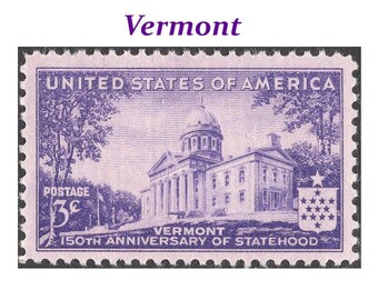 3c Vermont Statehood stamp .. Unused US Postage Stamps .. Pack of 10 stamps | New England state | Montpelier | Green Mountains | Snow Skiing