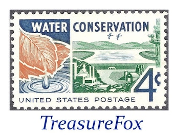 TWENTY 4c Water Conservation Stamp .. Vintage Unused US Postage Stamp | Boating | Organic Farming | Fall Leaves | Water Sports | Rural Life