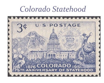 3c Colorado Statehood stamp .. Unused US Postage Stamps .. Pack of 10 stamps | Skiing | Rocky Mountains | Columbine Flower | Western Wedding