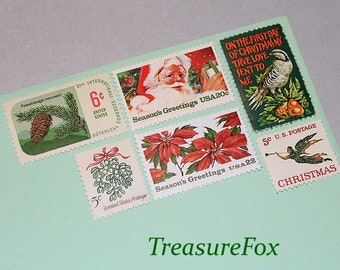 WEIHNACHTEN Briefmarken .. Rot und Grün .. Vintage Unbenutzte US Briefmarken für 10 Weihnachtsbriefe oder Weihnachtskarten 66c Satz