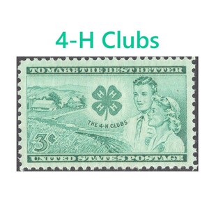 3c 4-H Clubs stamp .. Unused US Postage Stamps .. Pack of 10 stamps | Youth Organisation | Farming | Farm Wedding | Barn | Learning by Doing