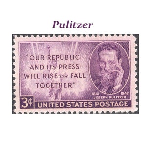 3c Sello Joseph Pulitzer .. Sellos postales estadounidenses no utilizados .. Pack de 10 sellos / Hombre de periódico / Premio Pulitzer / Periodismo / Reportero de prensa