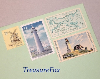 Lighthouses and Windmills | Unused Vintage Postage Stamps | 68c rate | mail 5 letters | Nautical themed stamps | wedding invitations