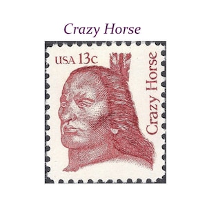 Paquete de 10 sellos de 13 c del Jefe Caballo Loco. Sellos postales antiguos sin usar / Arte nativo americano / Jefe indio / La última batalla de Custer