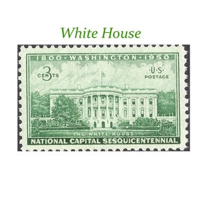 3c El sello de la Casa Blanca.. Sellos postales estadounidenses no utilizados .. Paquete de 20 sellos / Washington DC / Casa del Presidente / Capital de las Naciones / Oficina Oval