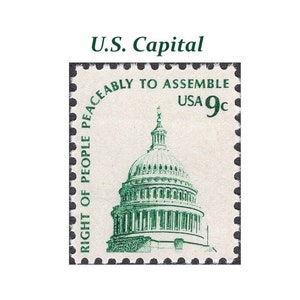 Sellos de 9 centavos de dólar de EE. UU. en forma de cúpula del Capitolio. Sellos postales antiguos sin usar / Washington DC / década de 1970 / Congreso / bodas en DC / Virginia / Casa Blanca