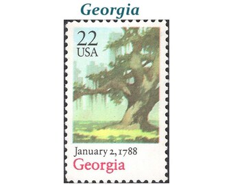 22c GEORGIË Statehood-stempel | Vintage ongebruikte Amerikaanse postzegel | Pak van 10 postzegels | Eikenboom | Zuidelijke bruid | Savanne | Atlanta