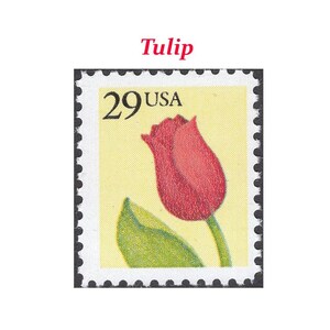 TEN 29c Sellos de Tulipán Rojo.. Sellos postales de EE. UU. no utilizados / Flores de boda / Flores rojas / Franqueo de boda / San Valentín / Franqueo de cartas de amor